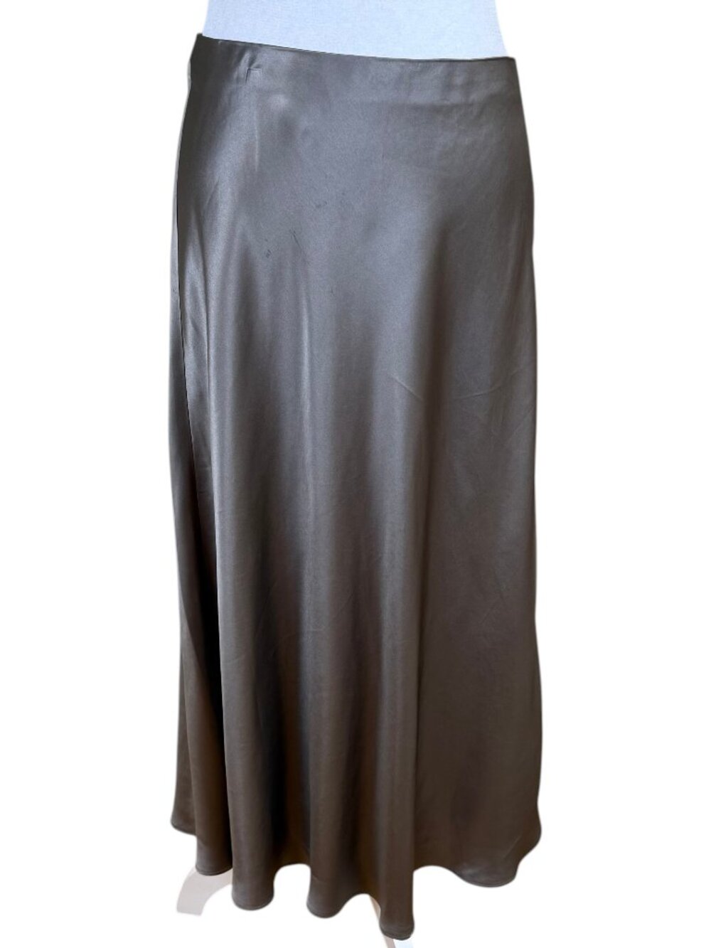 Weekend LA Satin Skirt Midi Maxi Smokey Olive Taupe Pull On (L)